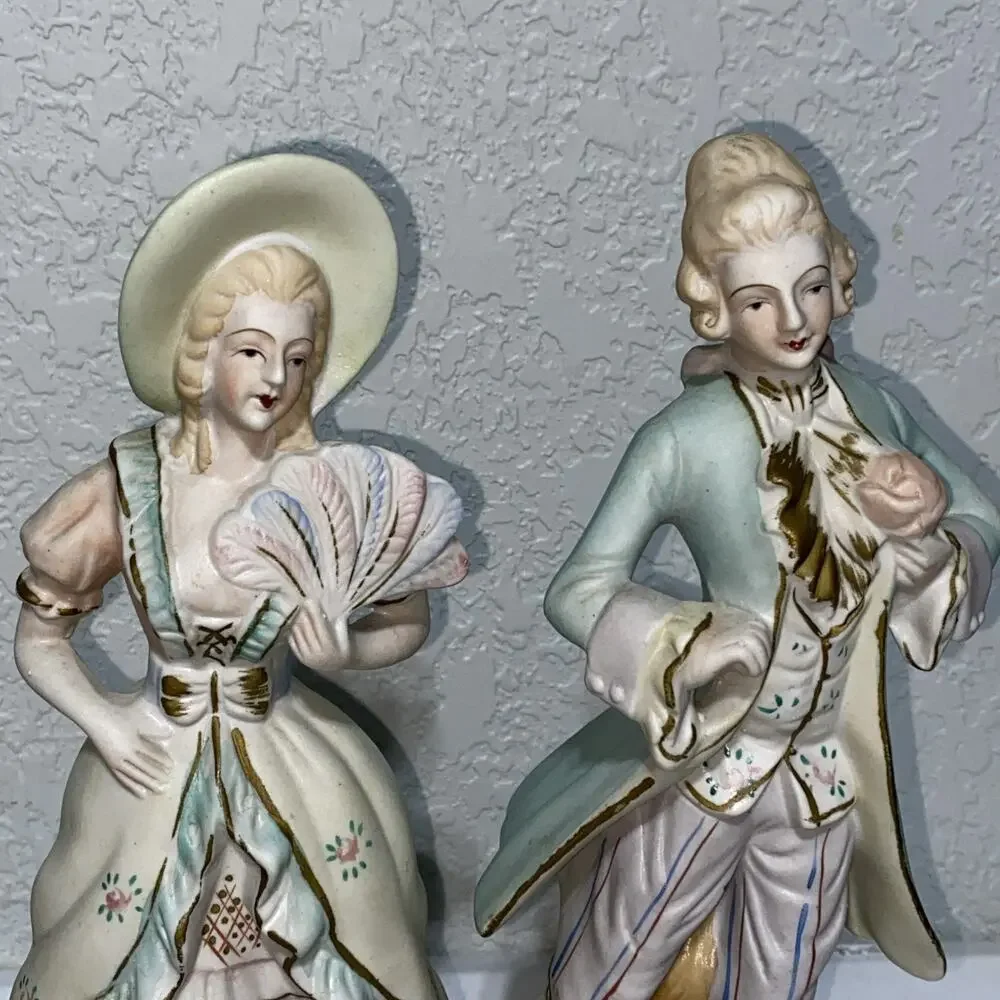 Vintage Made In Occupied Japan‎ Figurines Bisque Colonial Courting Couple 10.5”